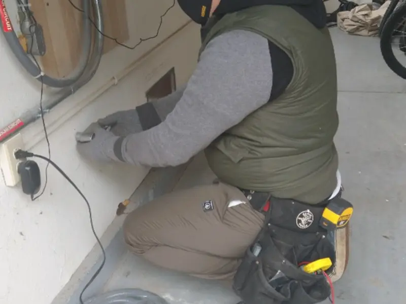 Electrician performing outlet wiring in a Vineyards garage